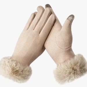 Elegant Rabbit Fur Cuff Gloves Touchscreen OS